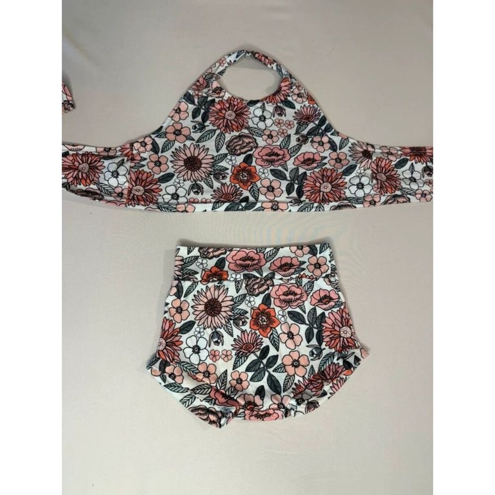 Boutique handmade floral baby girl halter top outfit 3T
